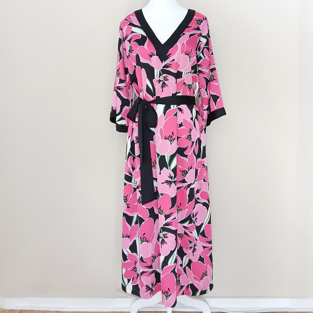 Kate Spade Utterly Famous Kimono Caftan Pink Black Floral Size XS/S
